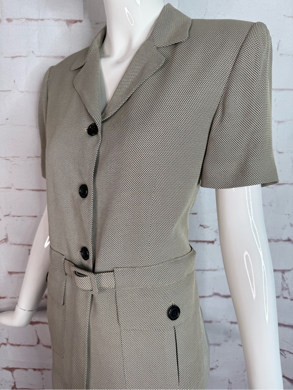 80s VTG ANN TAYLOR Petite 2 Piece Black & Tan Belted Jacket Pencil Skirt Suit 8P - Picture 12 of 15